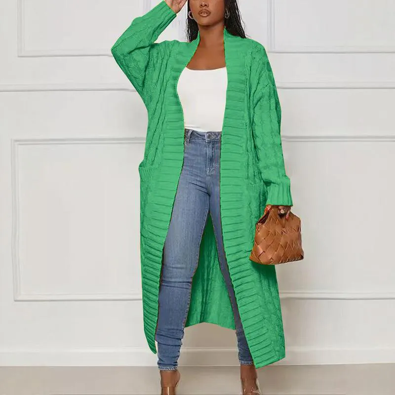 Women's Solid Color Textured Drop Shoulder Pocket Longline Cardigan