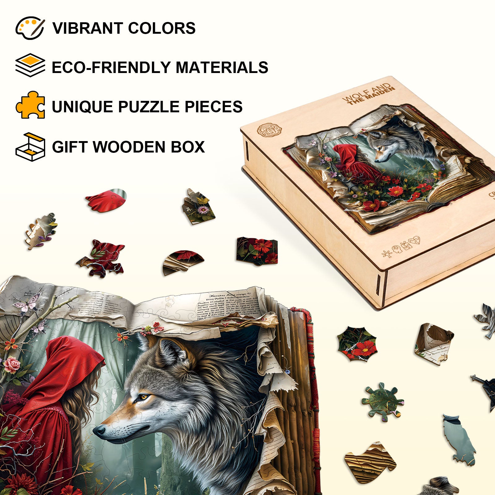 Wolf and the Maiden Wooden Jigsaw Puzzle