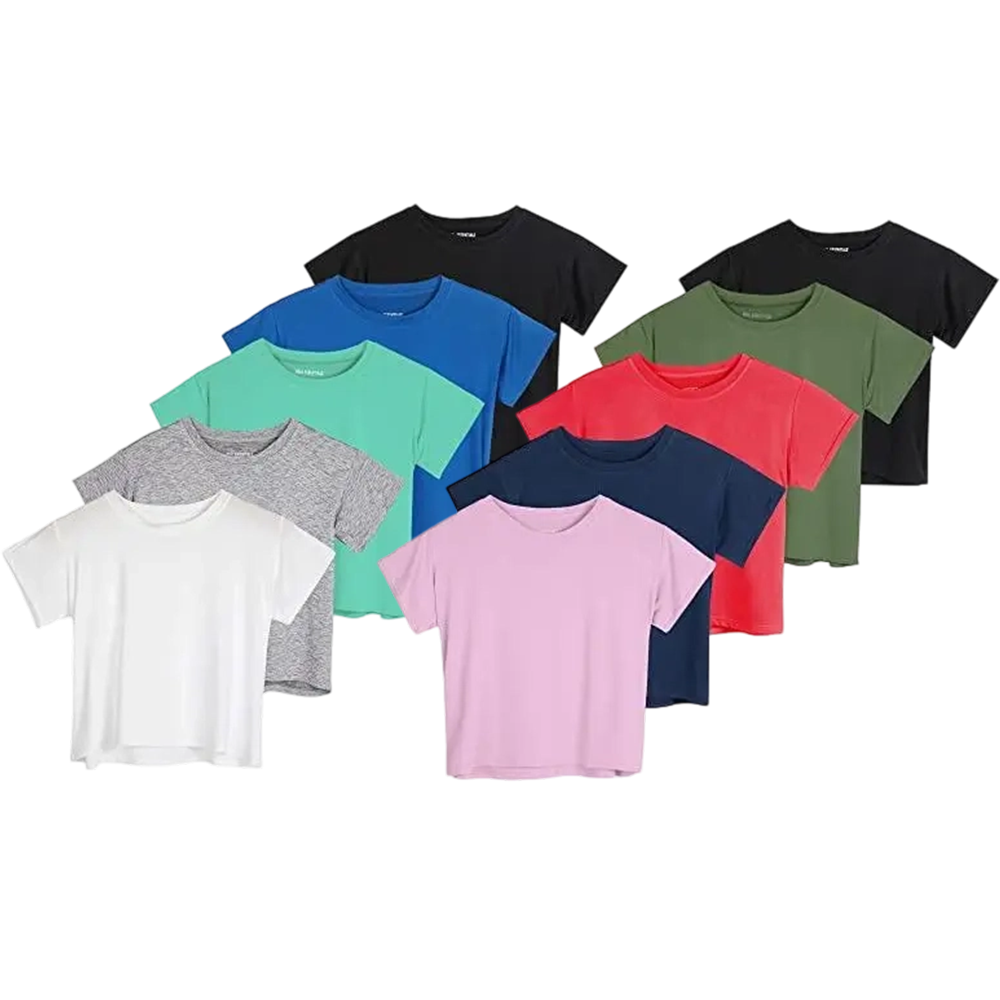 20 Pack: Women's Dry Fit Crop Top - Short Sleeve Crew Neck Stretch Athletic Tee
