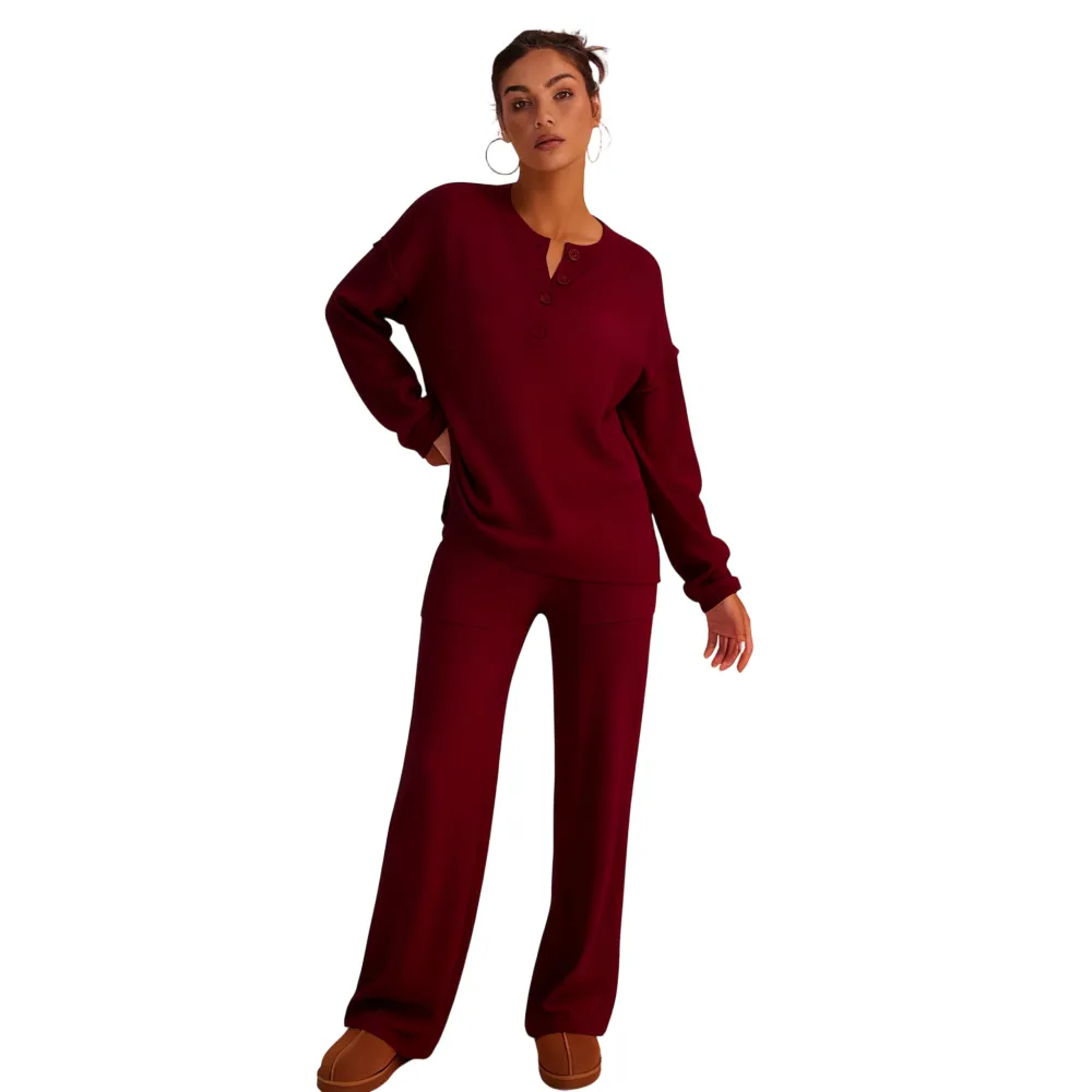 Women's Cozy Waffle Knit Loungewear Set