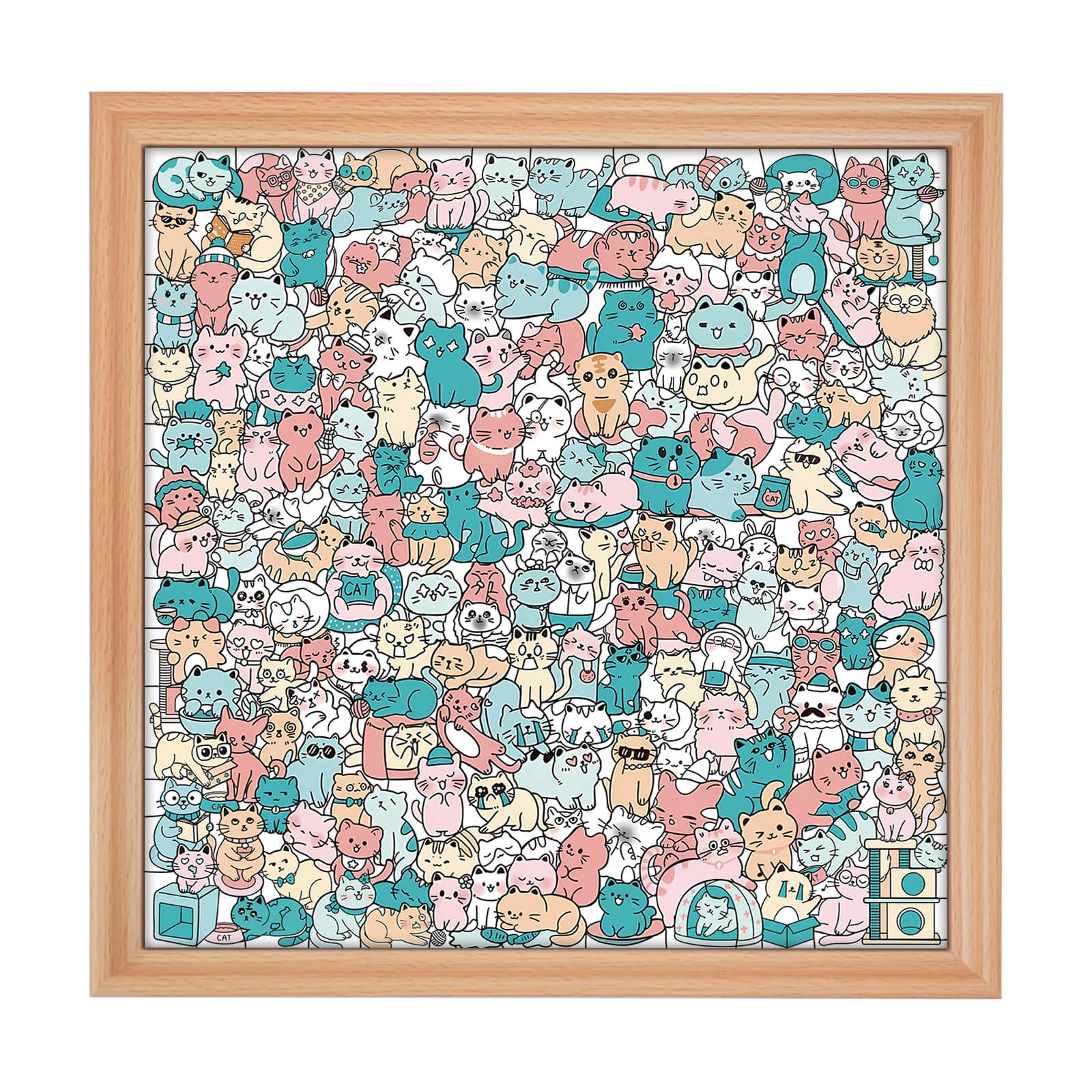 200 Pcs Morandi-Colored Lovely Cat Shaped Square Wooden Jigsaw Puzzle
