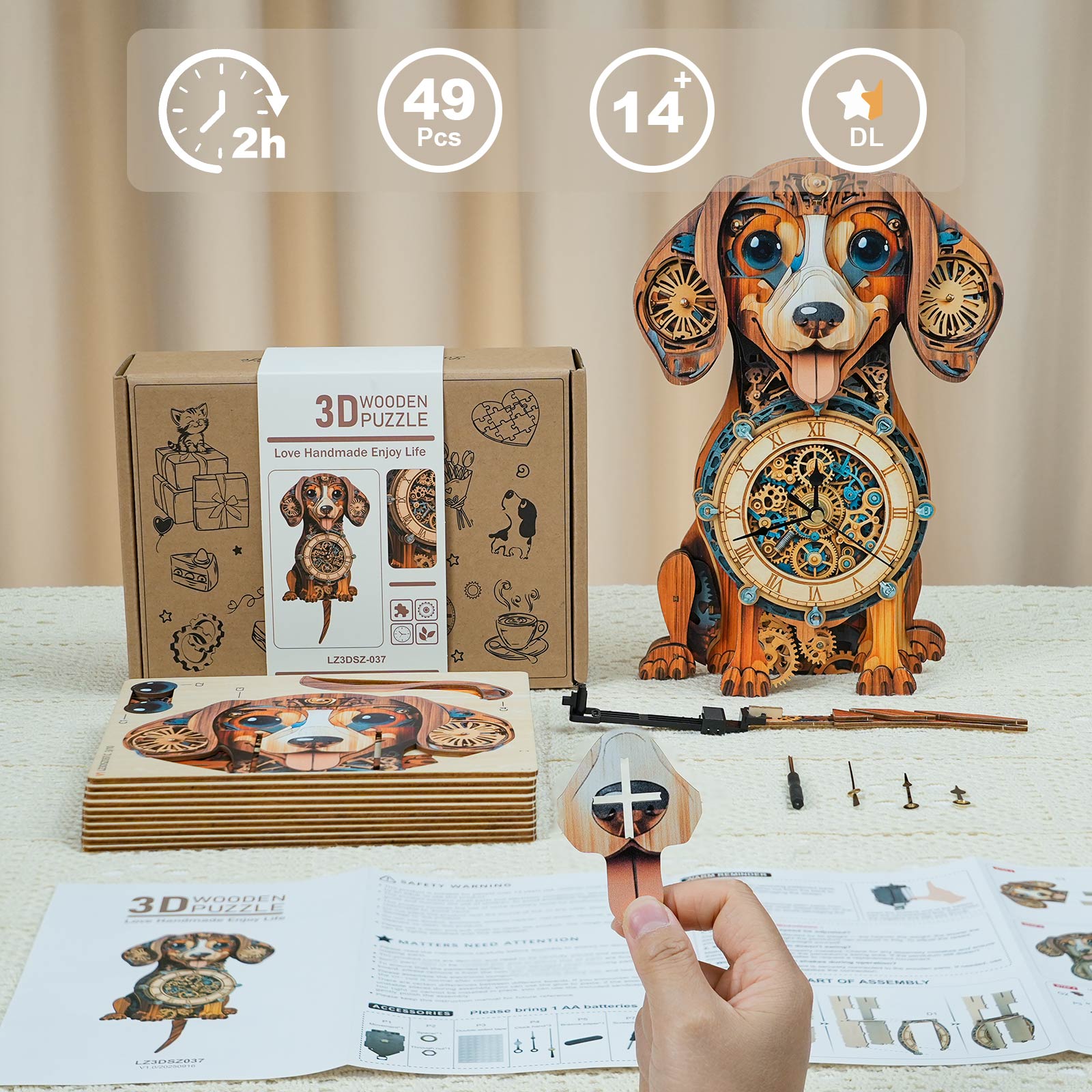 Dachshund – DIY Wooden Clock, 3D Puzzle Craft Kit