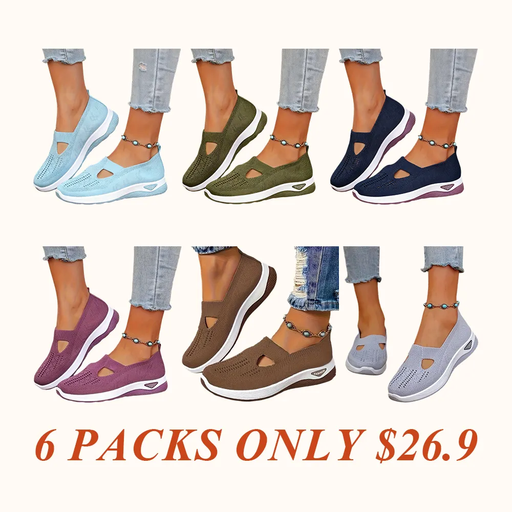 Women's Slip-Ons - Airy Mesh Sneakers with Hollow Cut-Out Design | Lightweight & Cute for Outdoor Walking