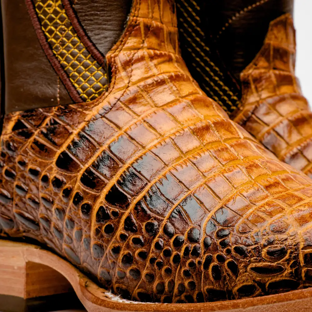 Two-Tone Caiman Belly Leather Boots - Square Toe