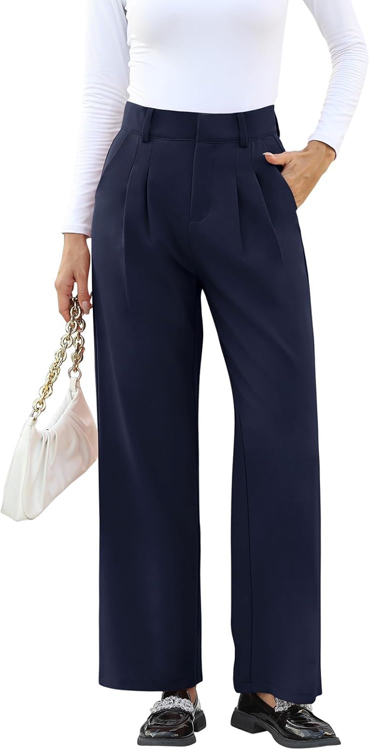 High-Waisted Work Pants for Women – Business Casual Office Trousers with Pockets