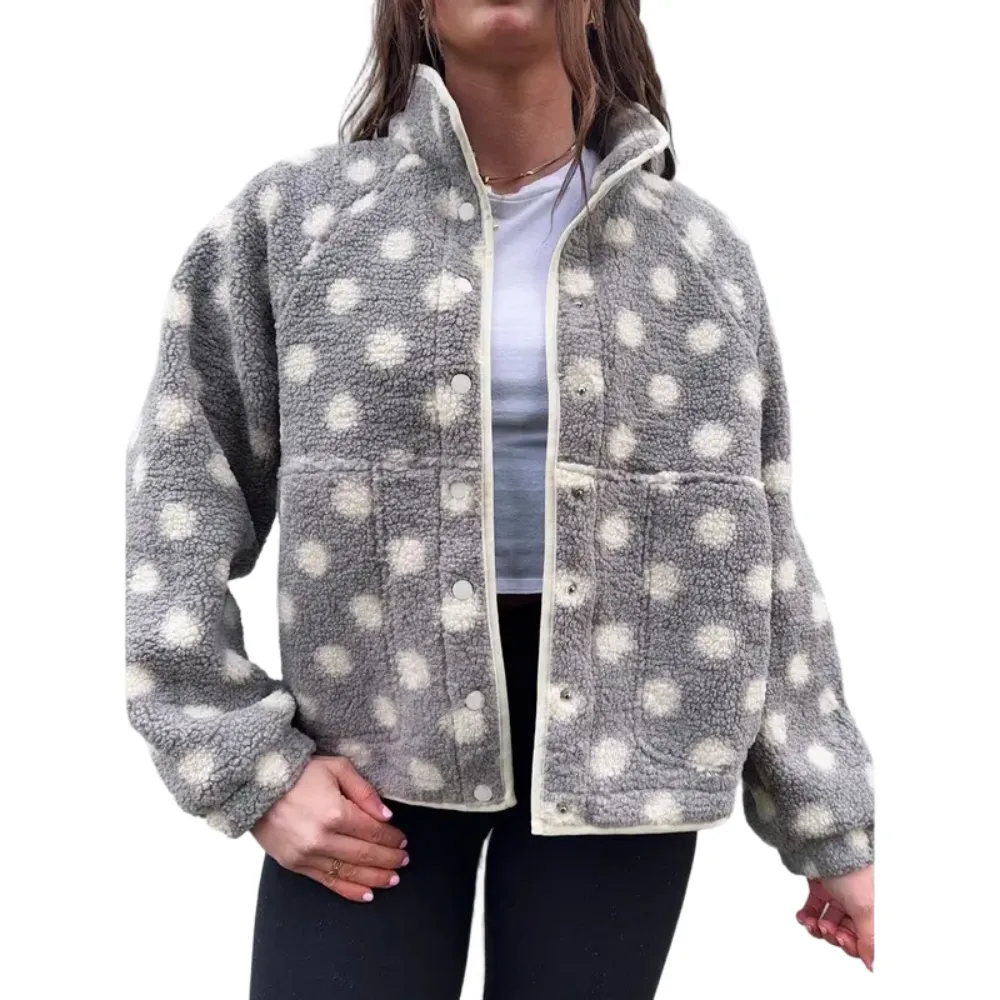 Womens Fall Winter Fleece Jacket Dot Pattern