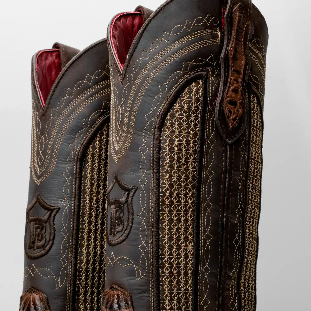 Brown Caiman Belly Leather Boots - Square Toe