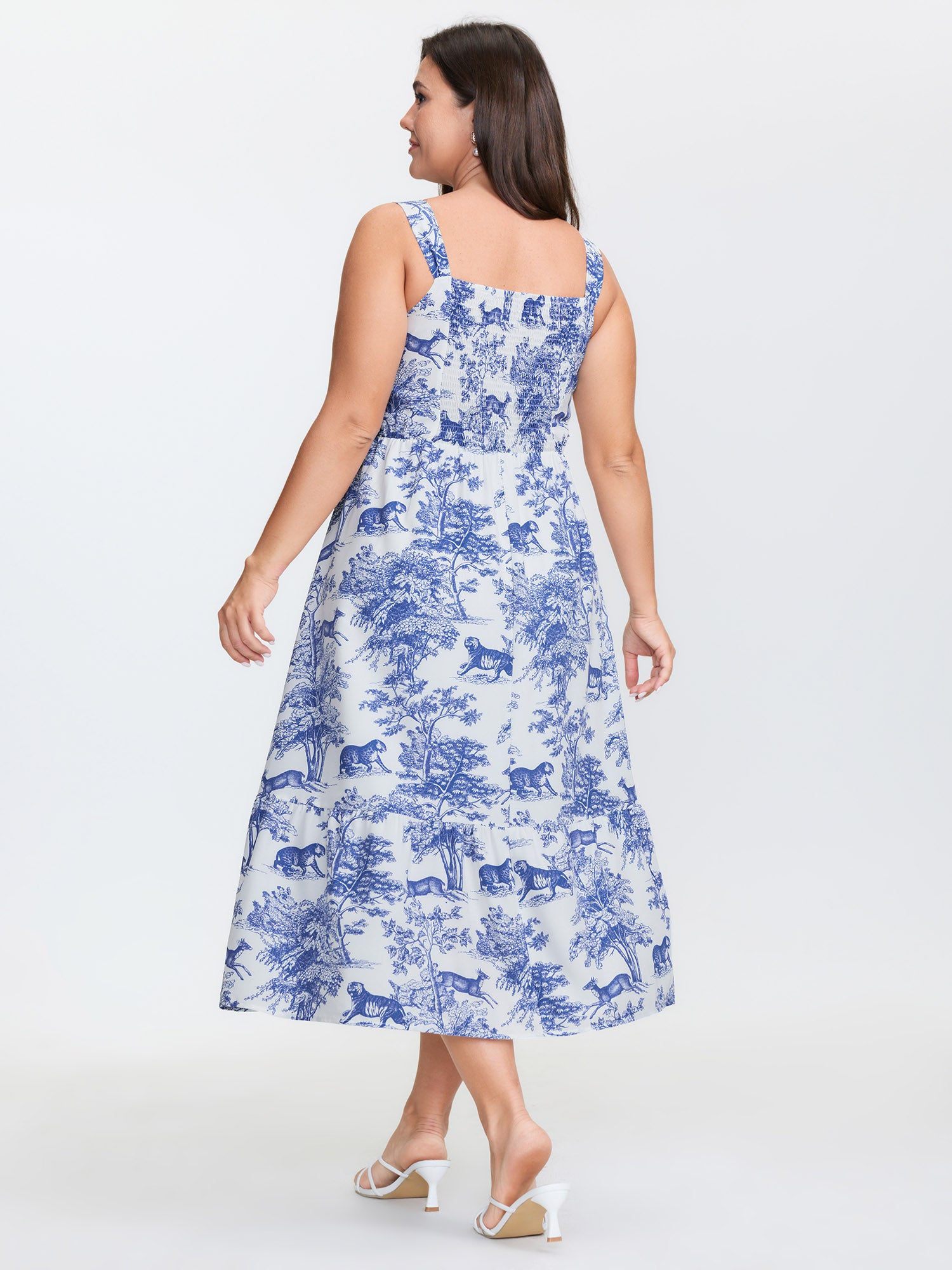 Floral Print Pockets Stretchy Waist Midi Dress