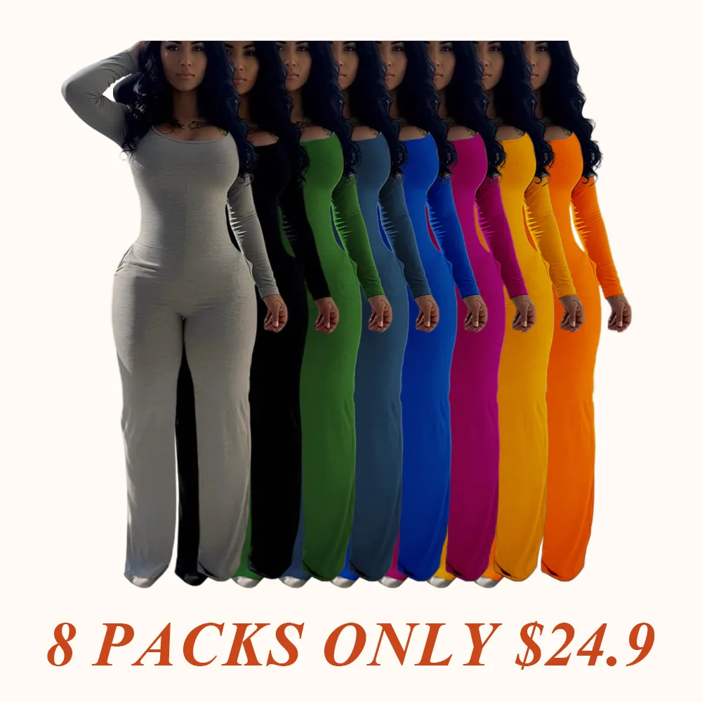 Women's Sexy Plain Long Sleeve Jumpsuit, Fall & Winter Fashion