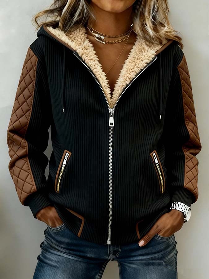 Women'S Casual Color-Blocked Patchwork Jacket