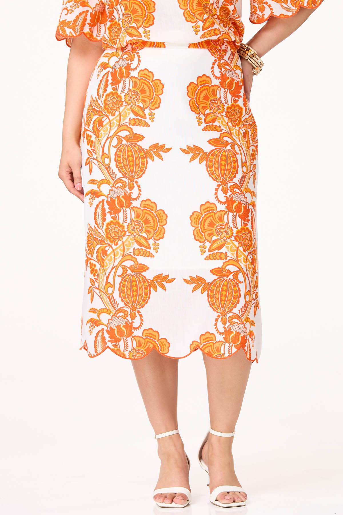 Plus Size Floral Scalloped Skirt