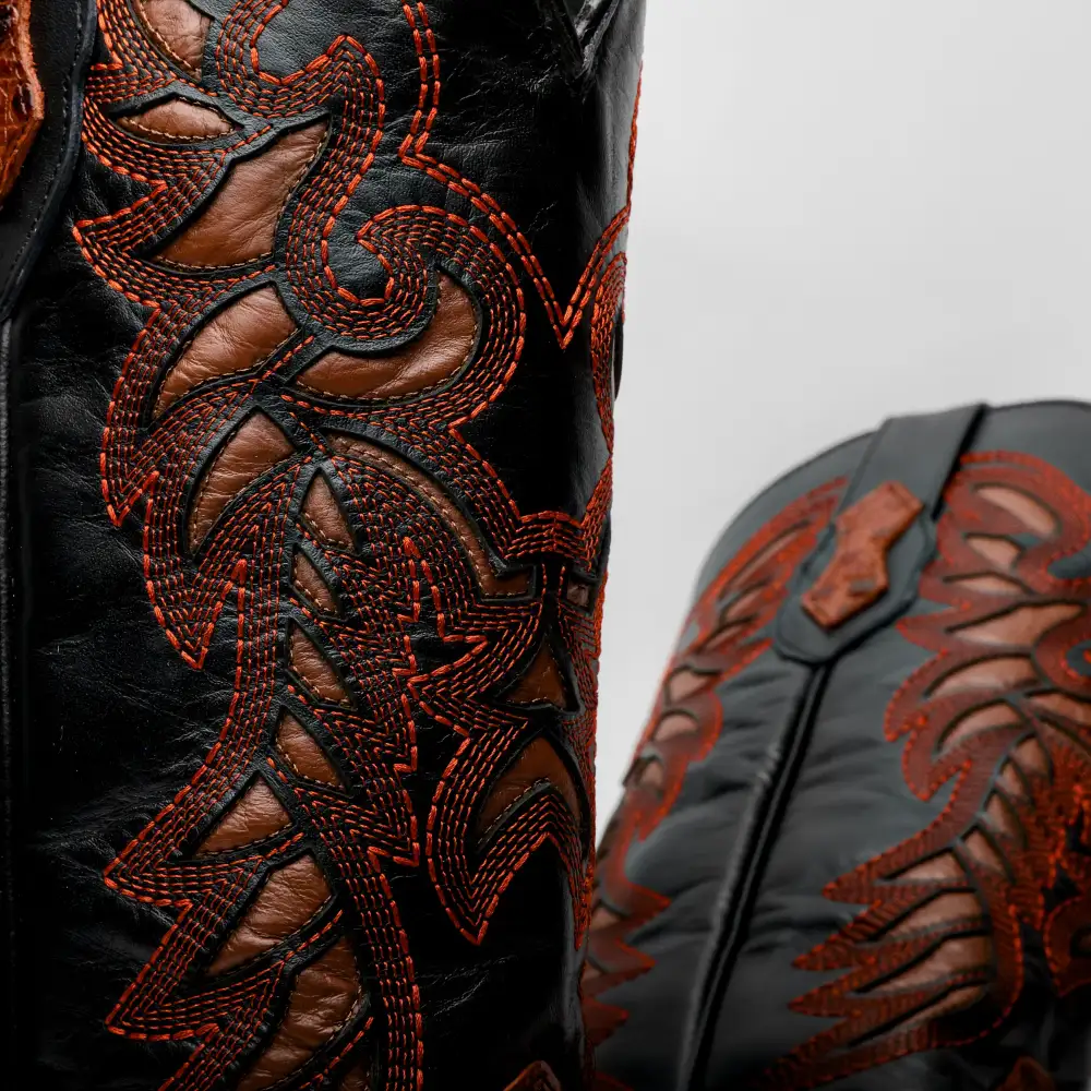 Cognac Caiman Belly Leather Boots - Square Toe