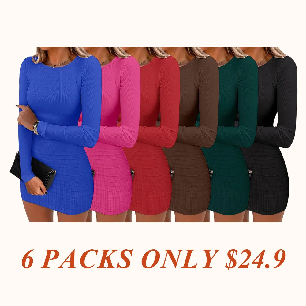 Women Long Sleeve Bodycon Mini Dress
