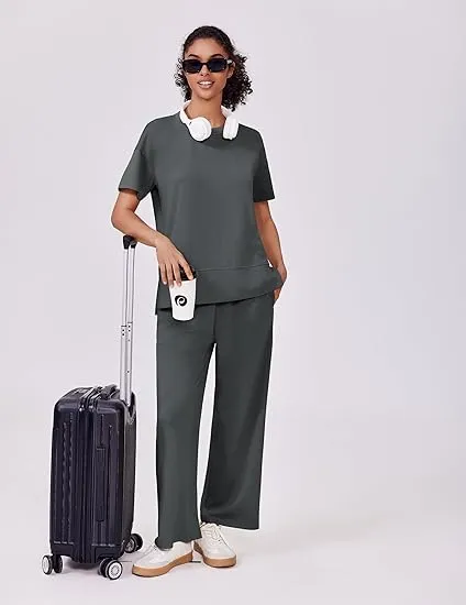 2 Piece Tracksuit For Womens Wear Soft Short Sleeve