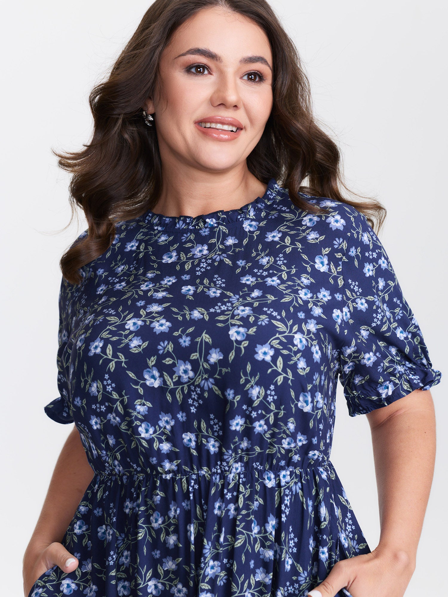 Spring Floral Print Pockets Midi Dress