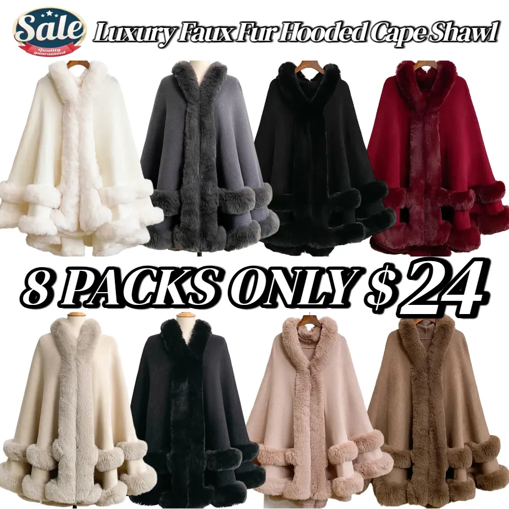 Luxury Faux Fur Hooded Cape Shawl