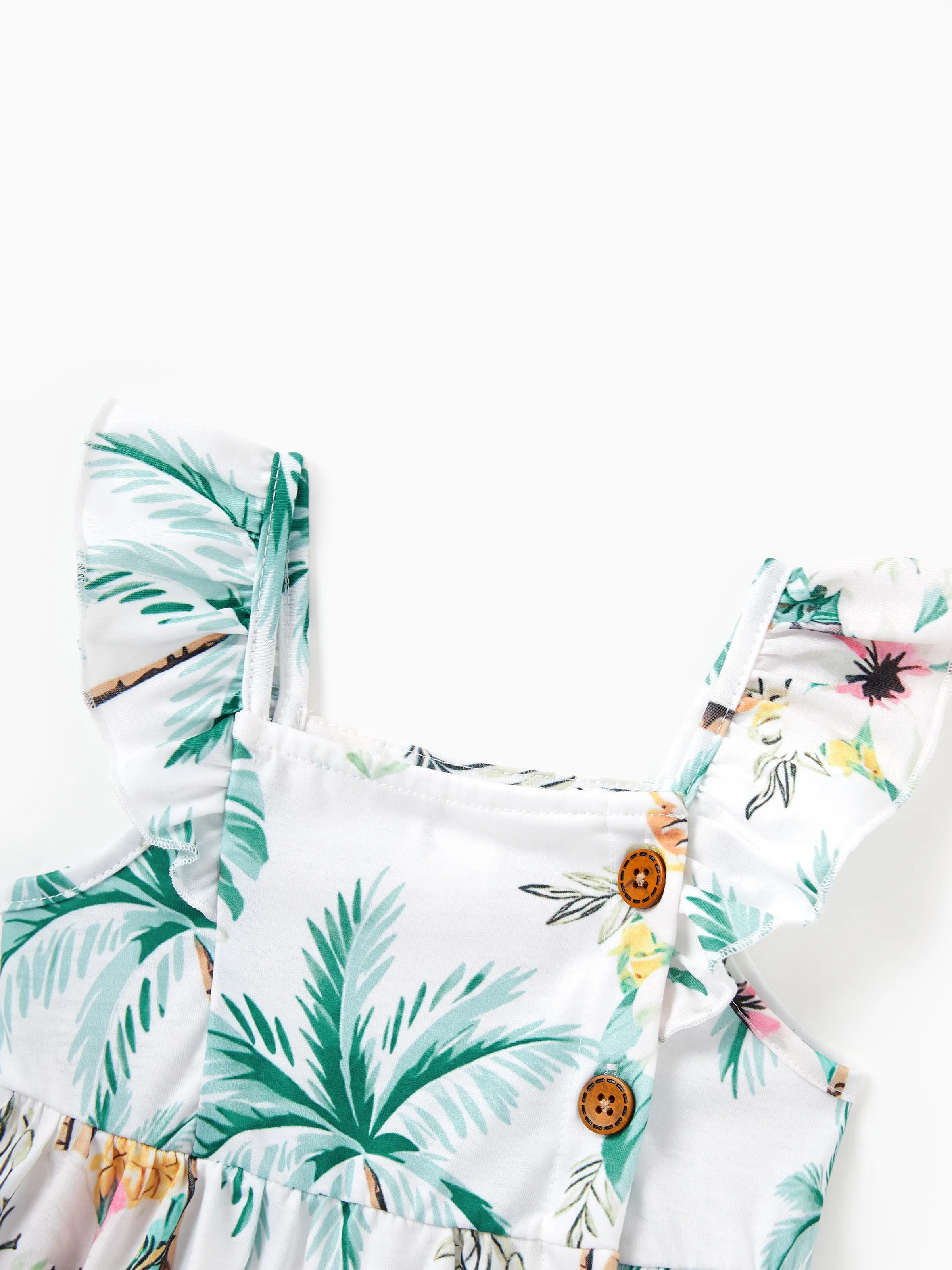 Family Matching Tropical Print Outfits Mommy & Me Tank Dress & Dad/Kids Cotton T-Shirt Set
 Green