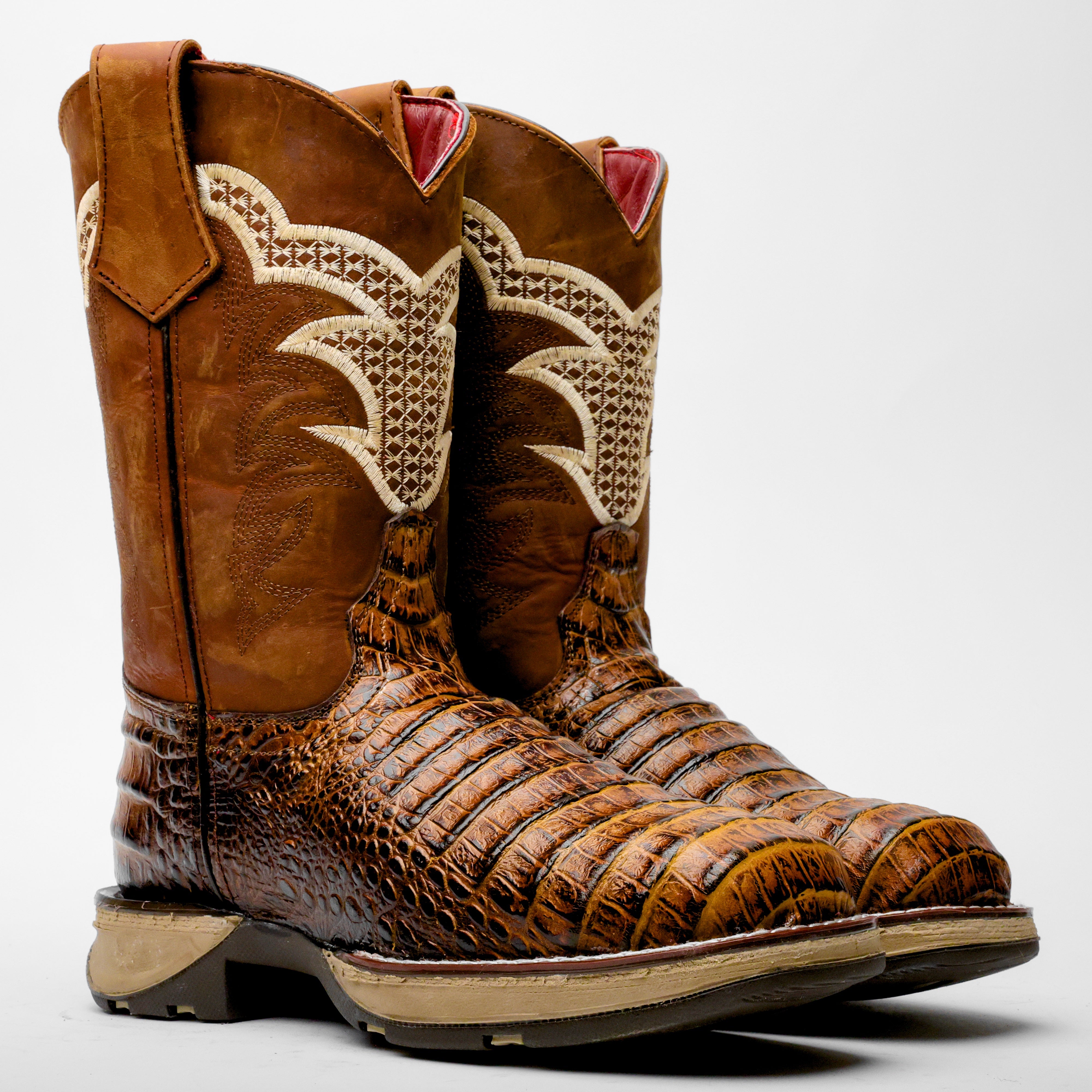 Honey Caiman Belly Leather Boots With 3D Lightweight Sole - Composite Toe