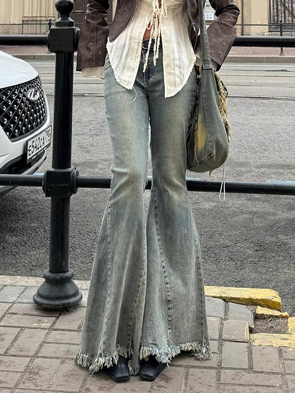 Vintage Raw Edge Denim Flared Pants