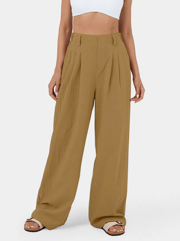 Pleated Solid Color Split-Joint Loose Wide Leg Trousers Pants