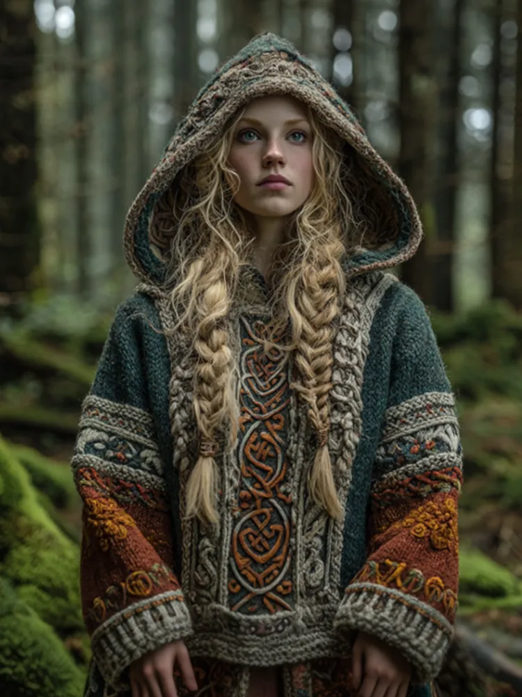 Women's Viking-style Winter Warm Hooded Knitted Sweater