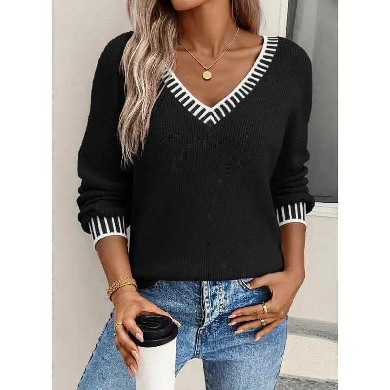 Womens Sweaters Long Sleeve V neck Warm Pullover Knit Tops