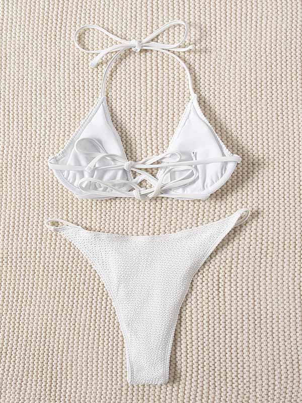Plain Halterneck Underwired Bralette Brazilian Backless Bikini Swimwear