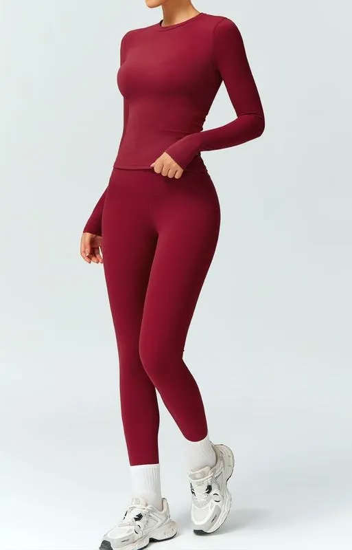 Women's Solid Color Long Sleeve Tee & Leggings Tracksuit Set