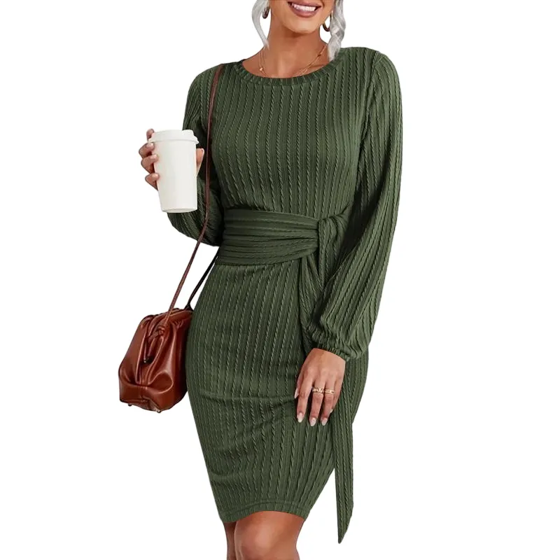 Women's Elegant Knit Dress Long Lantern Sleeve