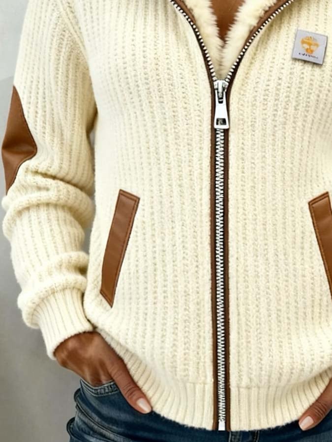 Women'S Casual Color-Blocked Patchwork Jacket