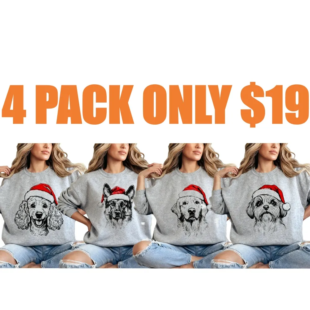 50 Dog Breeds Santa Hat Gildan Christmas Unisex Pullover