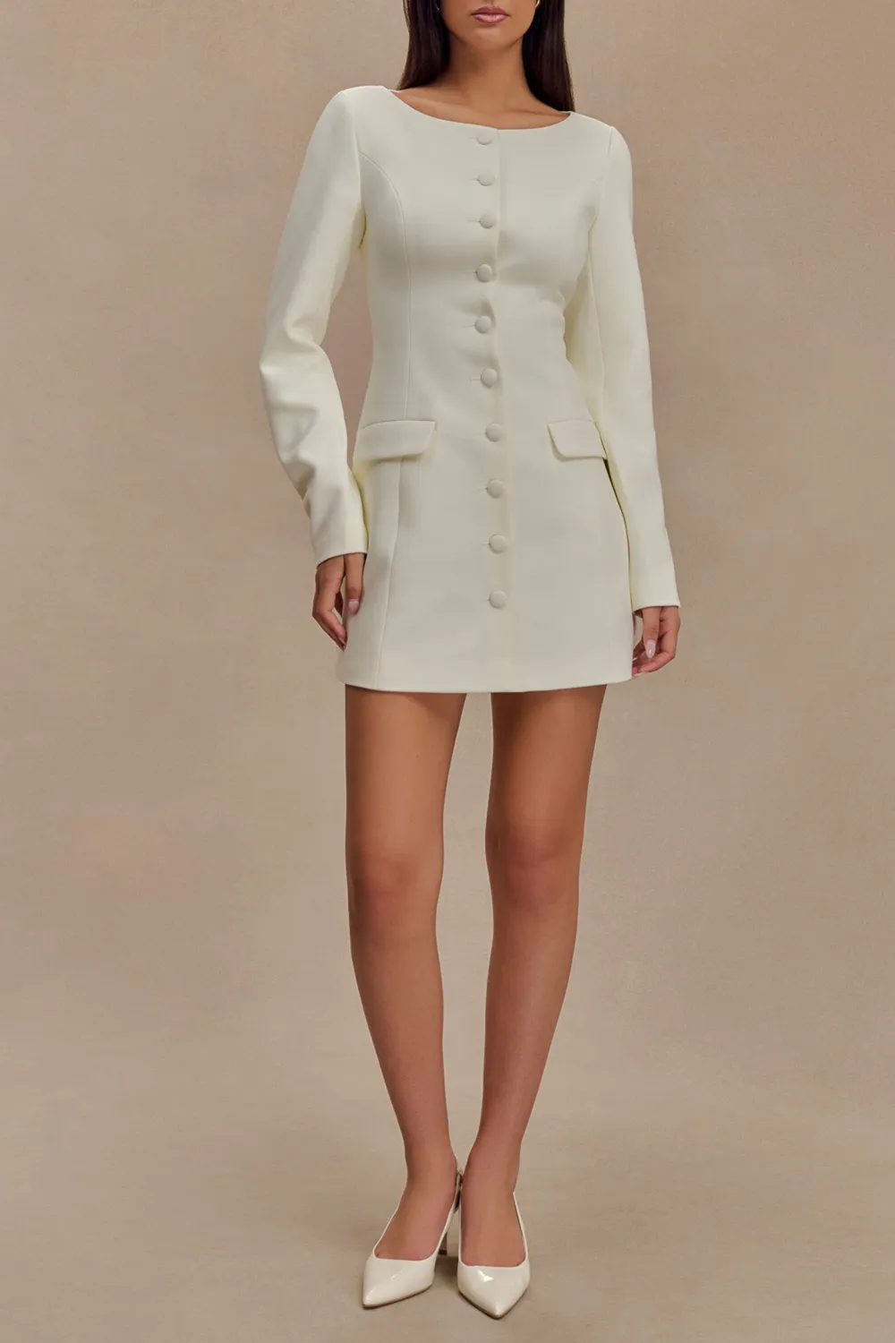 Boat Neck Suiting Mini Dress