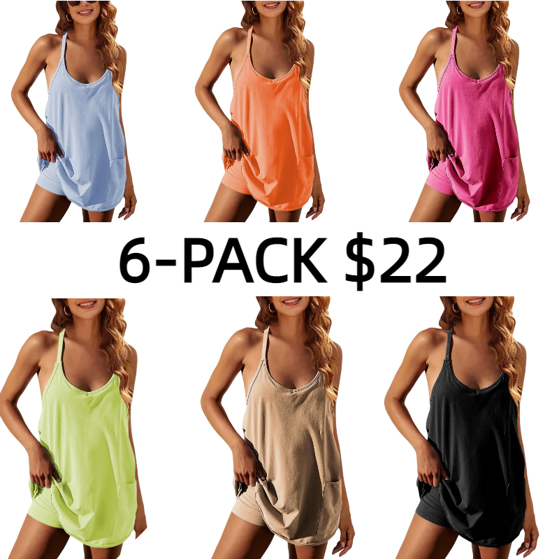 Women's Summer Sleeveless Mini Dress with Built-in Shorts V Neck Spaghetti Straps Athletic Shorts Tennis Dress with Pockets