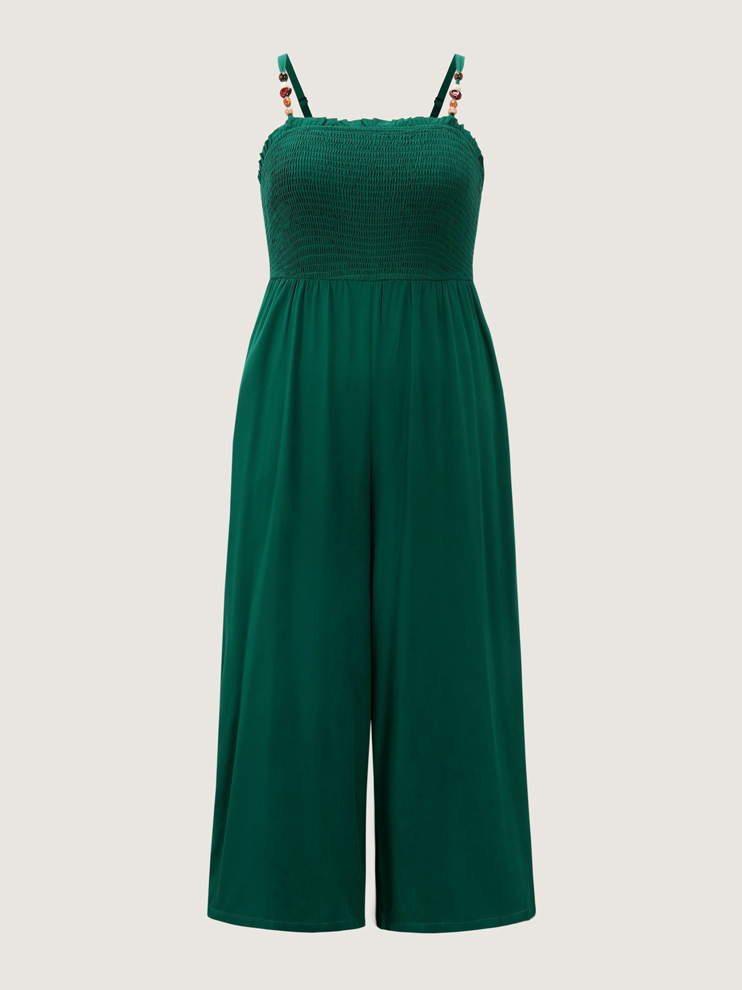 Shirred Bodice Adjustable Wide-Leg Jumpsuit