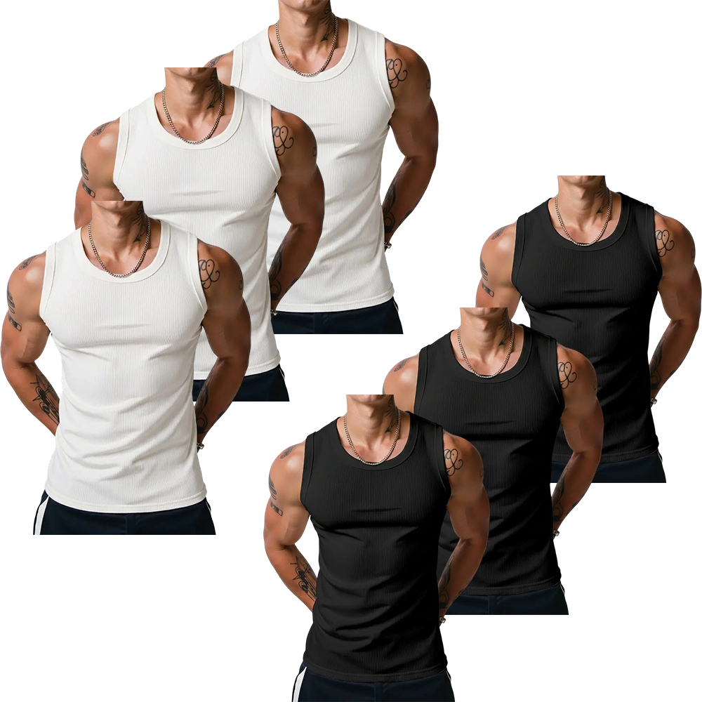 Men’s Wide Strap Ribbed Tank Top, High Stretch Breathable Muscle Tank, Heavyweight Drapey Fit Gym & Casual Sleeveless Shirt