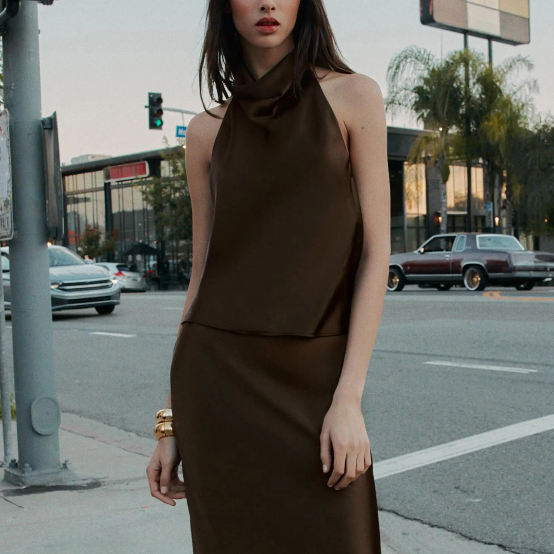 Satin Backless Strapless Tank Top