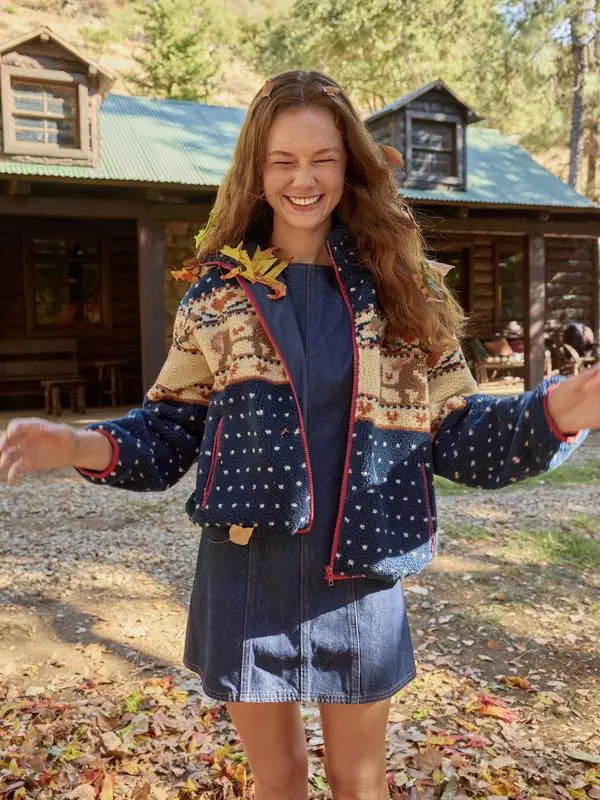 Merry Chrismas Fleece Collar Graphic Jacket