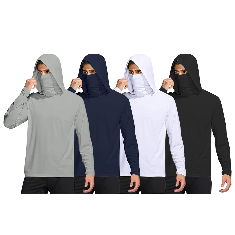 Long Sleeve Sun Shirt Men UPF 50+ Rash Guard Cooling Fishing Hoodies with Mask Casual Summer UV SPF Hiking Blouses