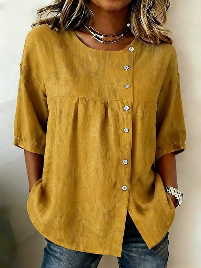 Women's Casual Retro Cotton Linen Button-Up Shirt- Fast Shipping