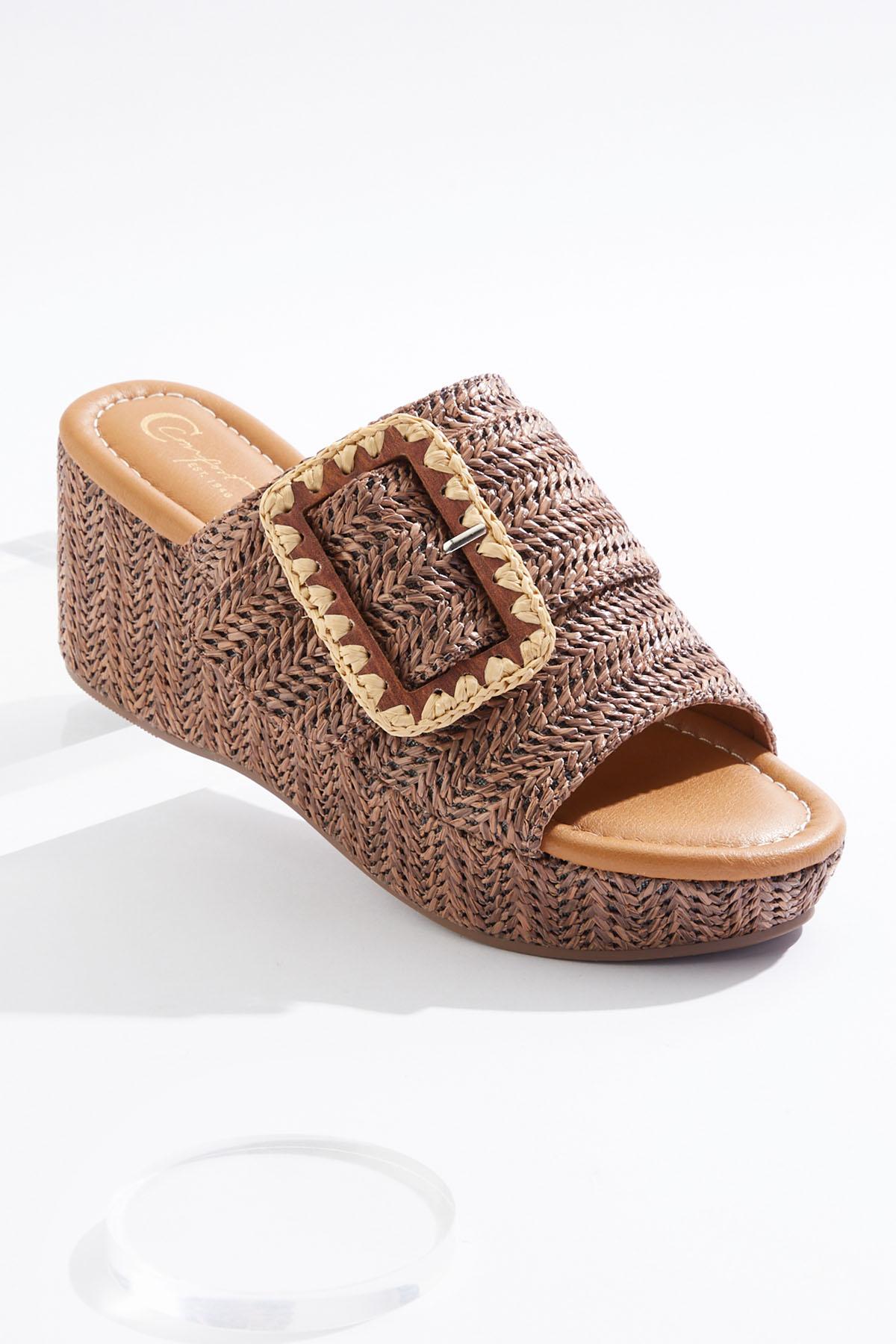 Raffia Buckle Platform Wedges