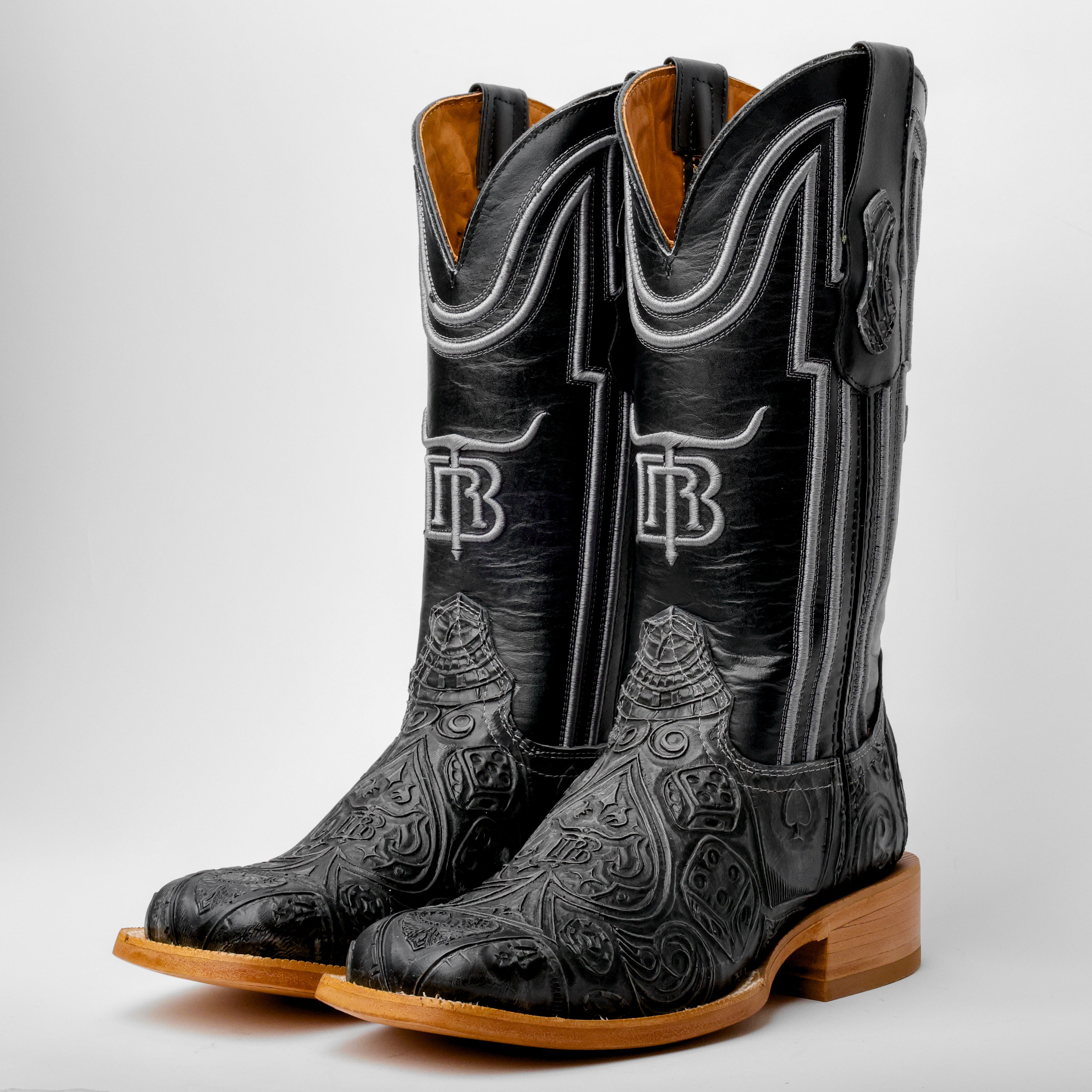 “Ace Of Spades” Grey Leather Boots - Square Toe