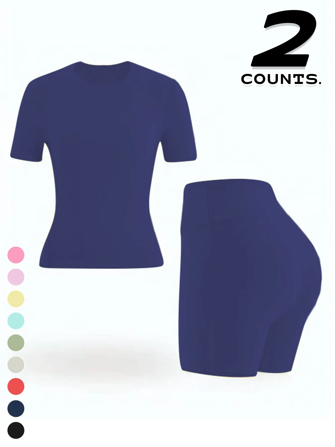 🔥🔥9 PACKS $27 | Women's Two-piece Solid Color Tee & High Waist Skinny Shorts Tracksuit Set