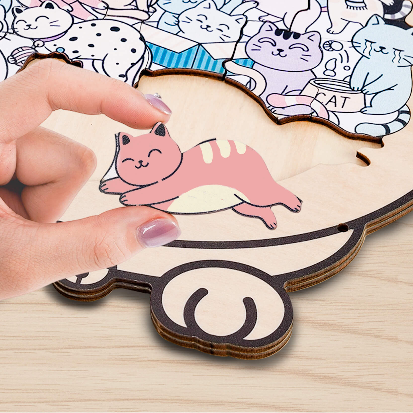 Cute Cat Shaped Wooden Puzzle for Baby