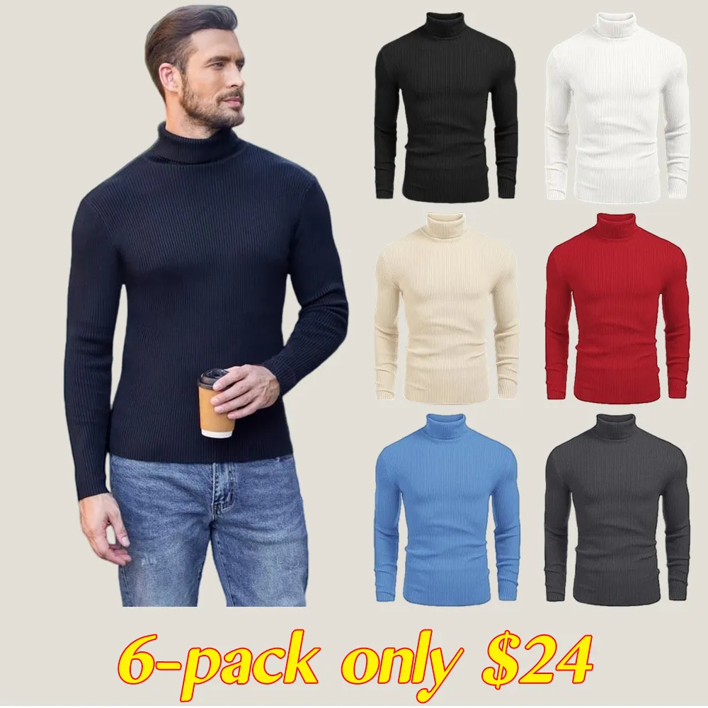 Autumn Men's Knitted Ribbed Turtleneck Slim Fit Basic Sweater