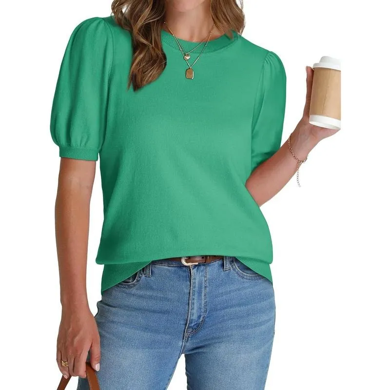 Women's Puff Short Sleeve 2026 Spring Summer Sweater - Lightweight Knit Top - Business Casual Blouse