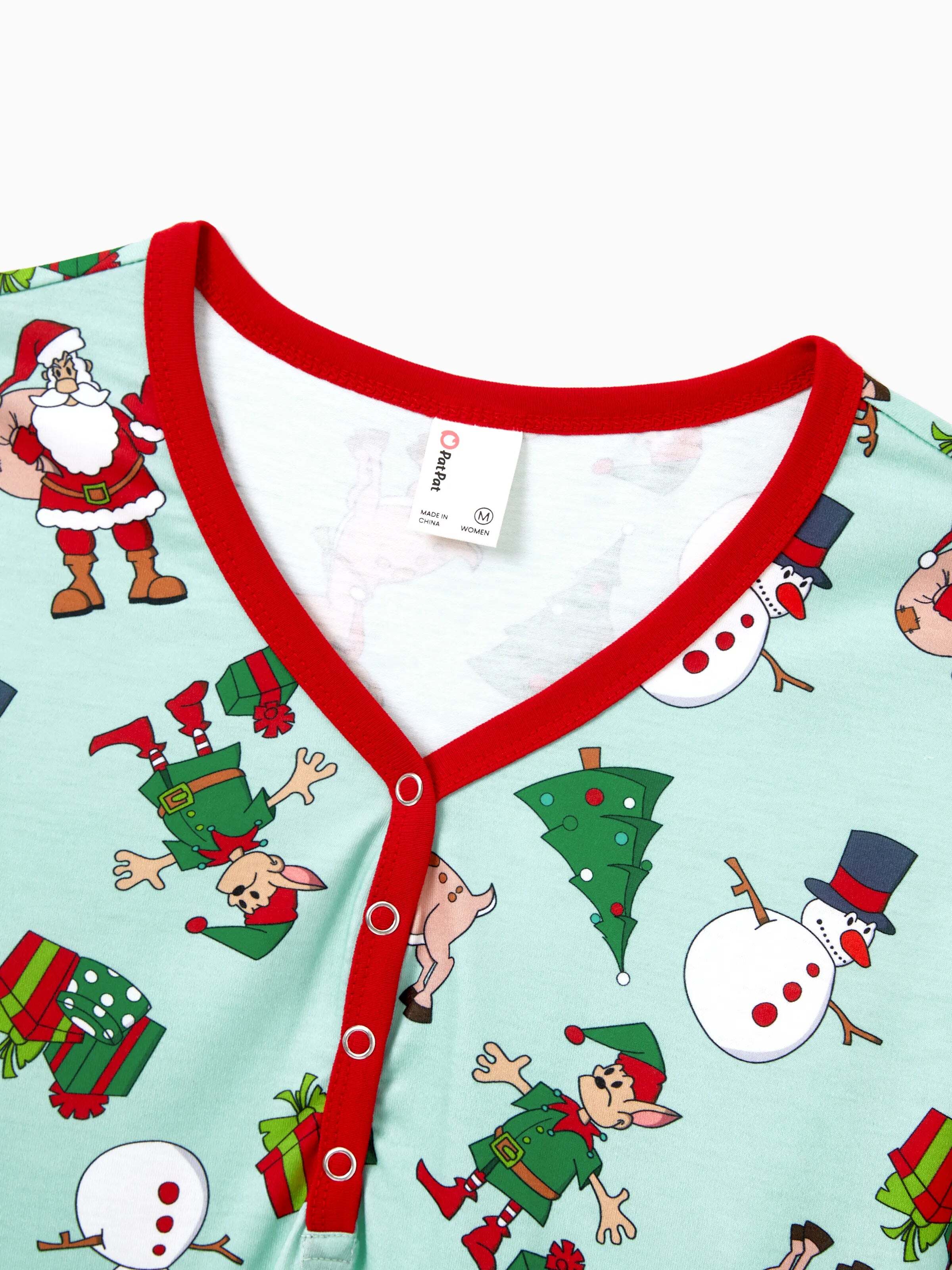 Christmas Matching Family Pajamas Set Reindeer Christmas-themed Print PJS with Christmas Socks Pale Green
