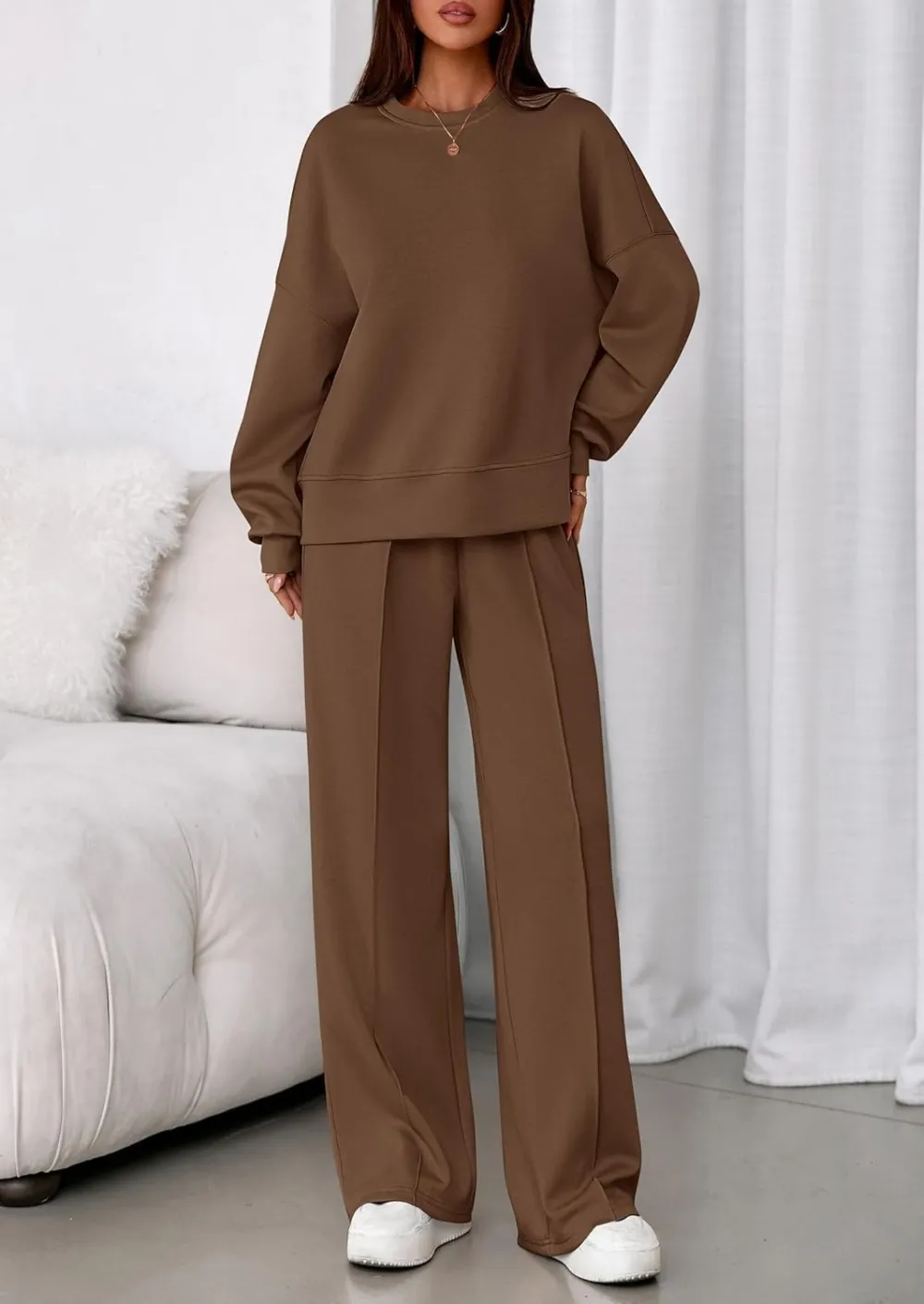 2 Piece Sets For Women Fall Trendy Long Sleeve Sweatshirt Wide Leg Pants Loungewear Set
