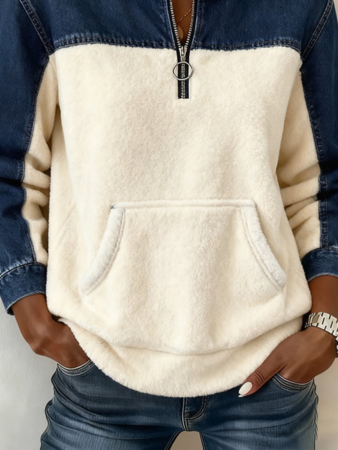 Women's Casual Zipper Color Block Sweatshirt
