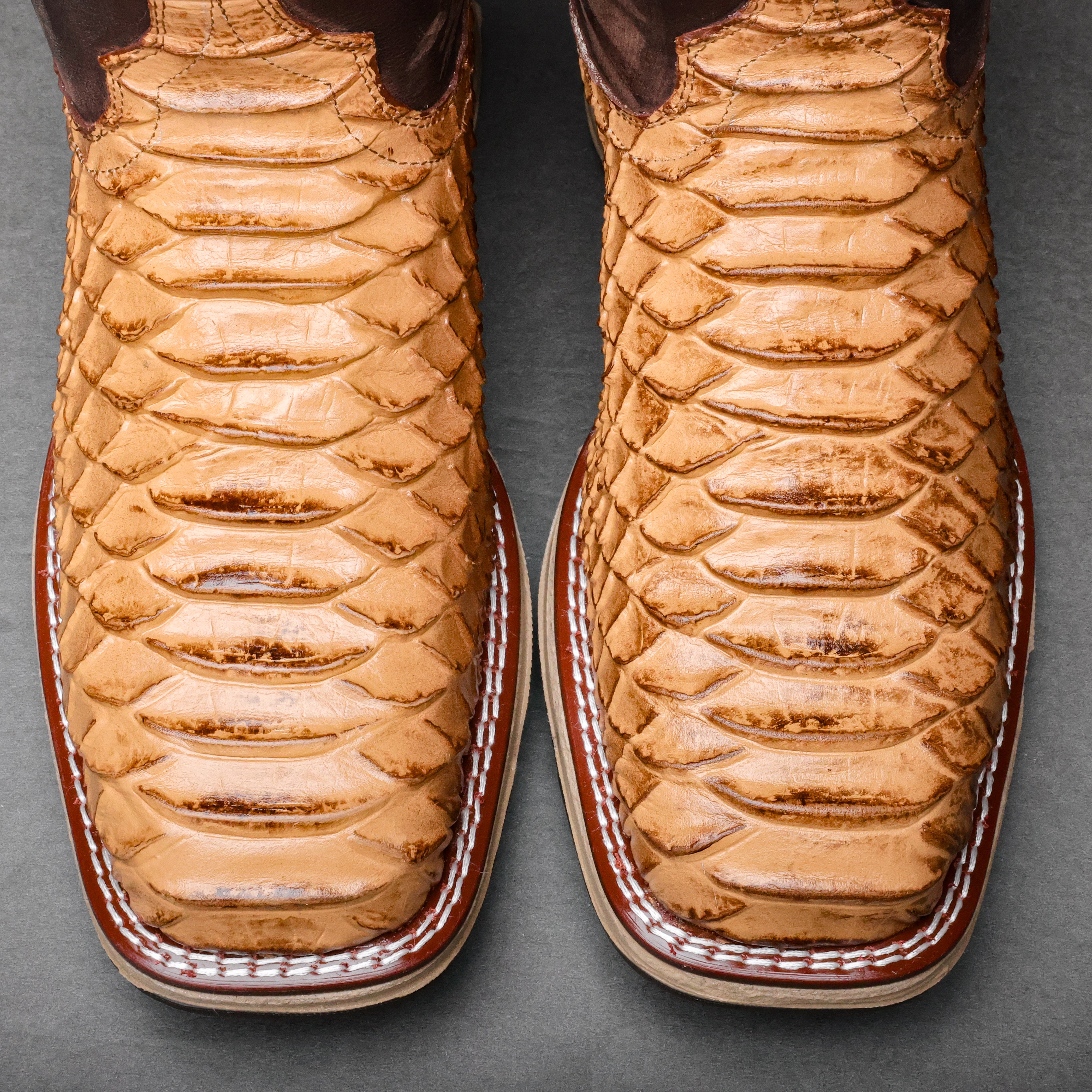 Rustic Honey Anaconda Leather Boots With 3D Lightweight Sole - Composite Toe