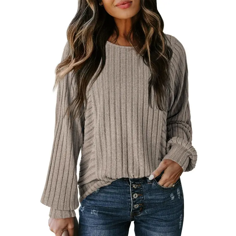 Womens Soft Long Sleeve Crewneck Shirts Fall Casual Loose Fit Knit Tops Blouses